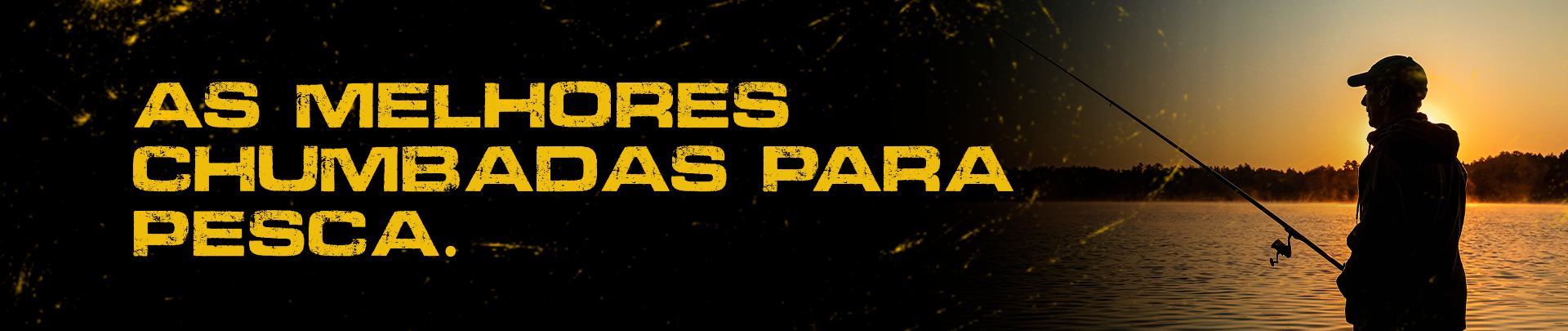 Banner da Chumbos Safari sobre as melhores chumbadas para pesca com um homem pescando em um lago.